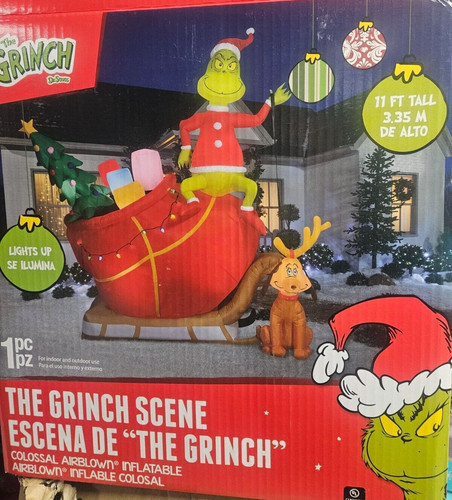 Gemmy 12ft grinch sleigh - gemmy, on